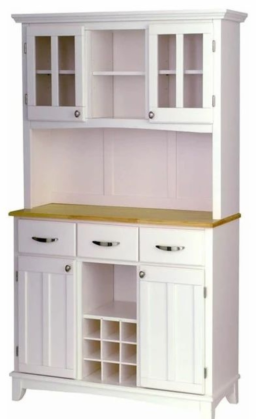 China Cabinets & Hutches * | Homestyles Off White Dining Hutch With Natural Wood Top