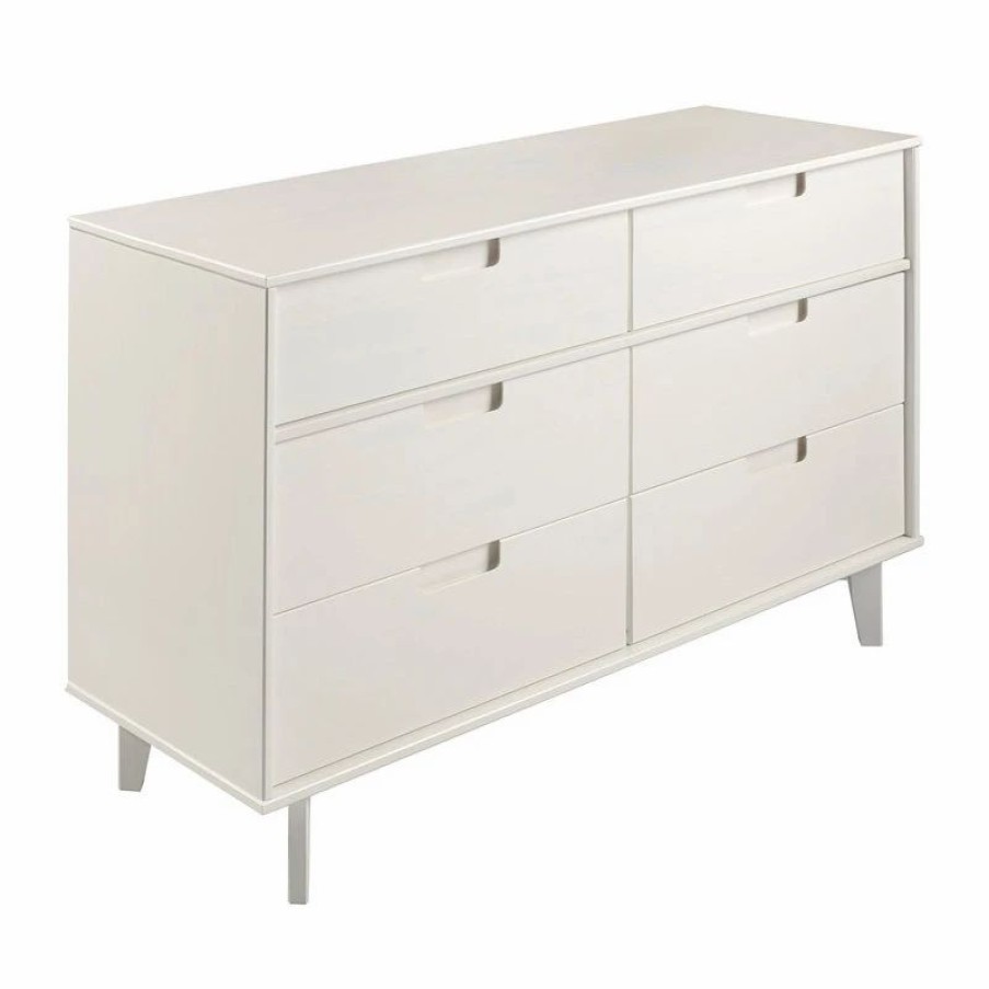 Dressers * | Walker Edison 6-Drawer Groove Handle Wood Dresser White