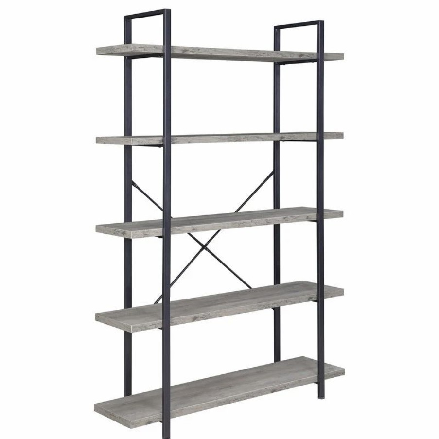 Bookcases * | Belleze Industrial Bookcase Open Etagere Book Shelf Metal/Wood, Gray Wash, 5 Shelves