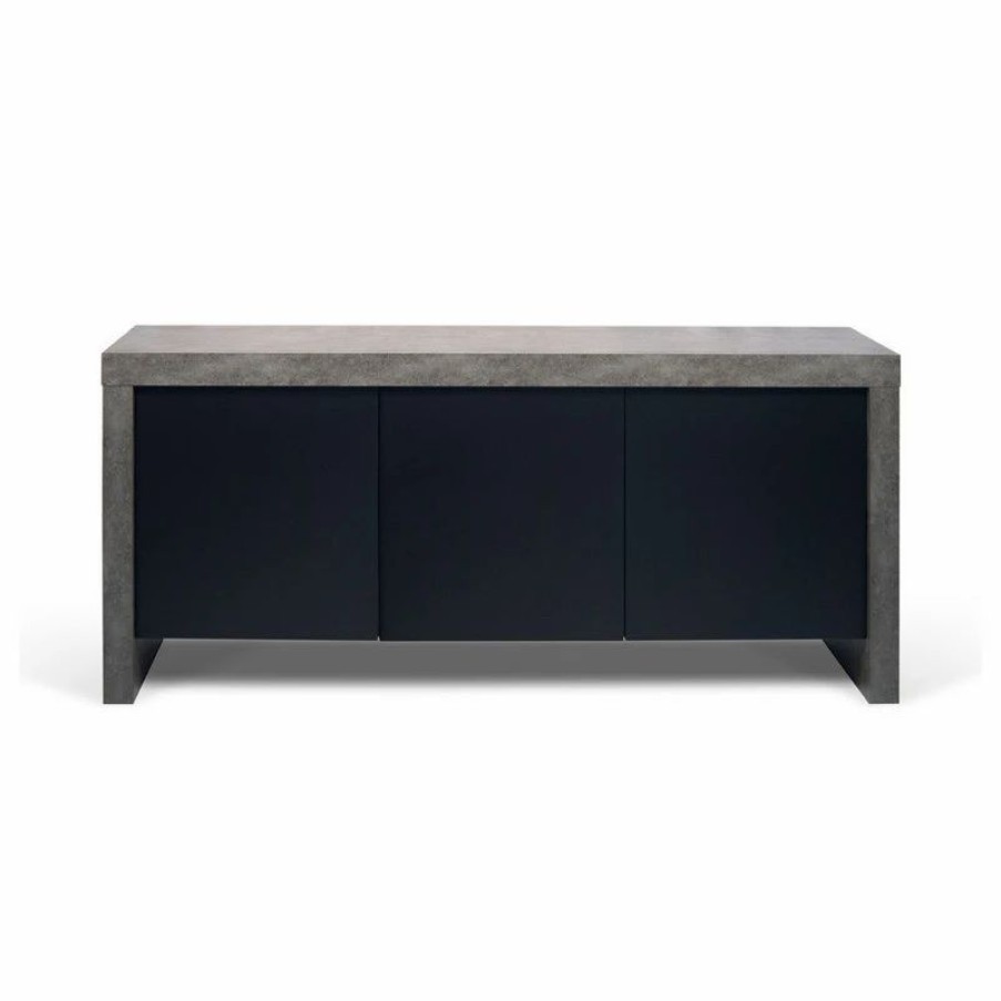 Buffets & Sideboards * | Temahome Kobe 3 Door Sideboard, Faux Concrete/Pure Black