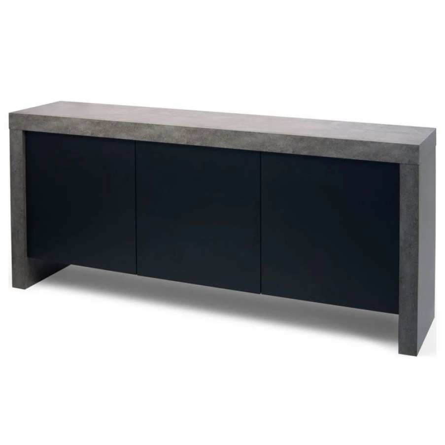 Buffets & Sideboards * | Temahome Kobe 3 Door Sideboard, Faux Concrete/Pure Black