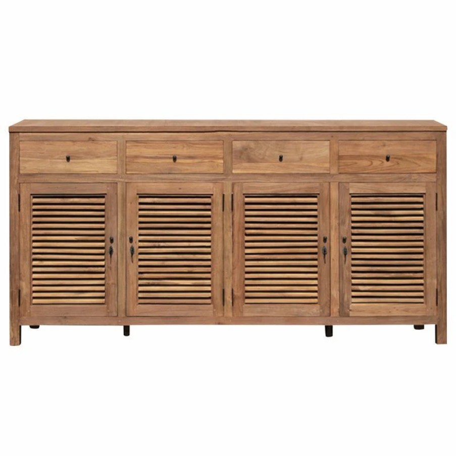 Buffets & Sideboards * | Chic Teak Inc. Recycled Teak Wood Louvre Cabinet With 4 Doors 4 Drawers