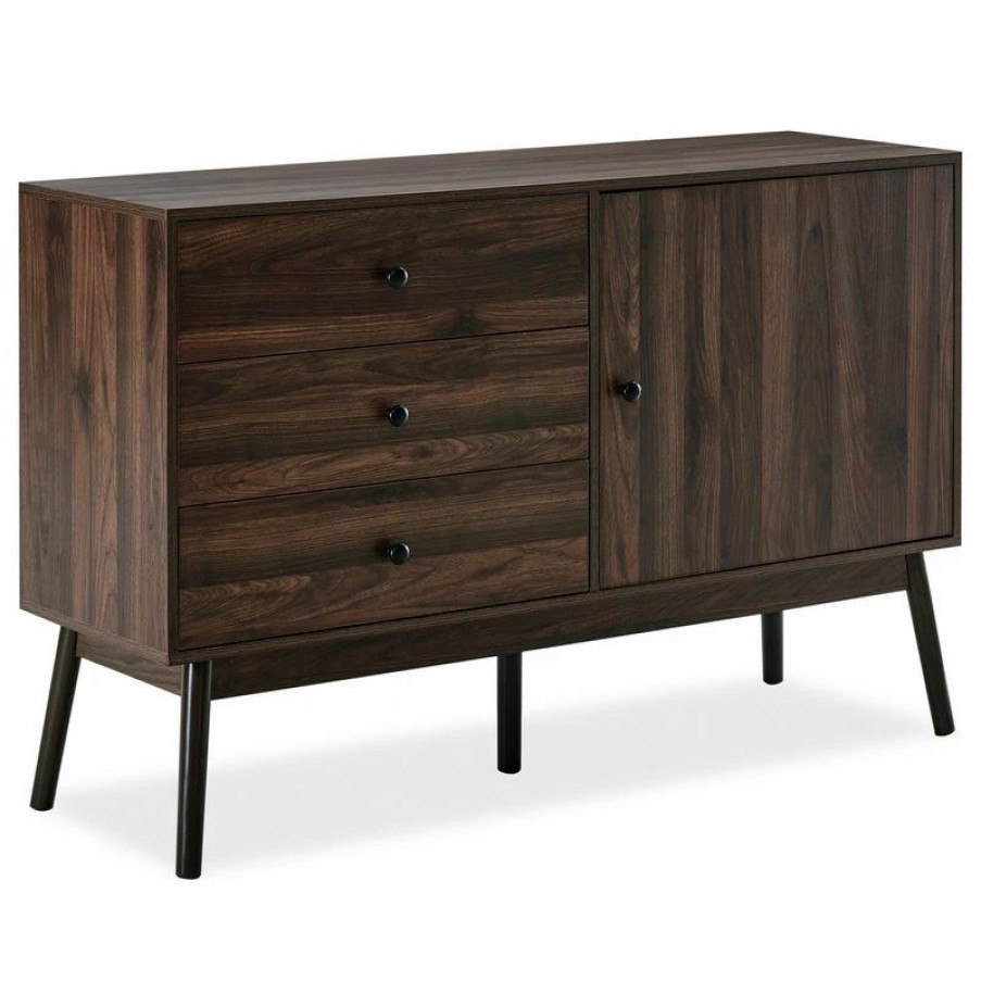 Buffets & Sideboards * | Belleze Sideboard Buffet Tv Stand Storage Entertainment Center, Dark Walnut, 52