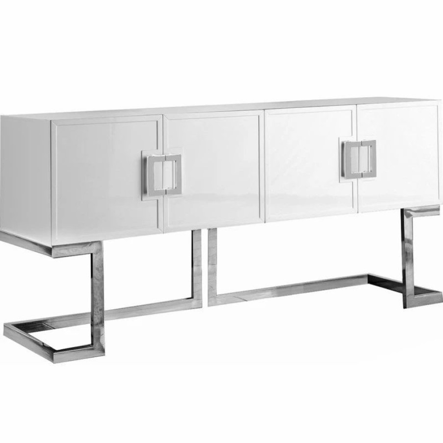 Buffets & Sideboards * | Meridian Furniture Beth Sideboard/Buffet, White, Chrome Base/Handles