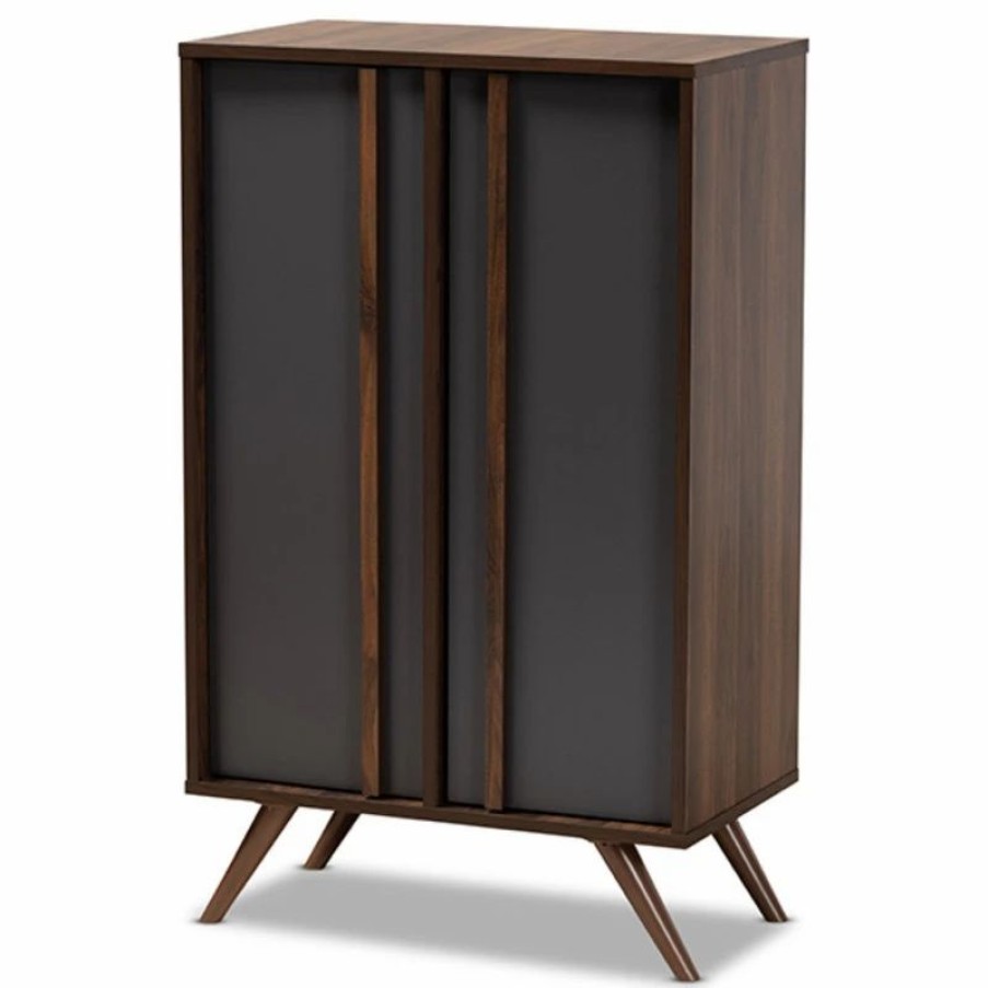 Accent Chests & Cabinets * | Baxton Studio Naoki Modern Two, Tone Gray Walnut Finished Wood 2, Door Shoe Cabinet