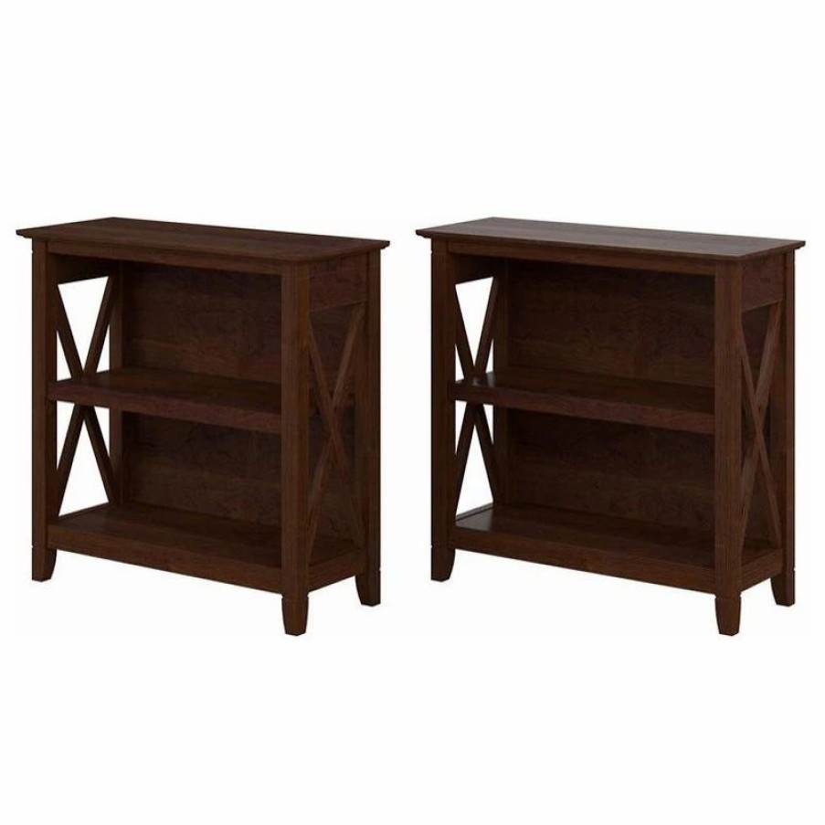 Bookcases * | Bush Business Furniture Key West Small 2 Shelf Bookcase Set Of 2 In Bing Cherry Engineered Wood