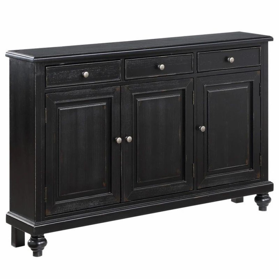 Buffets & Sideboards * | Coast To Coast Imports, Llc Raven Black Rub 3 Door 3 Drawer Credenza