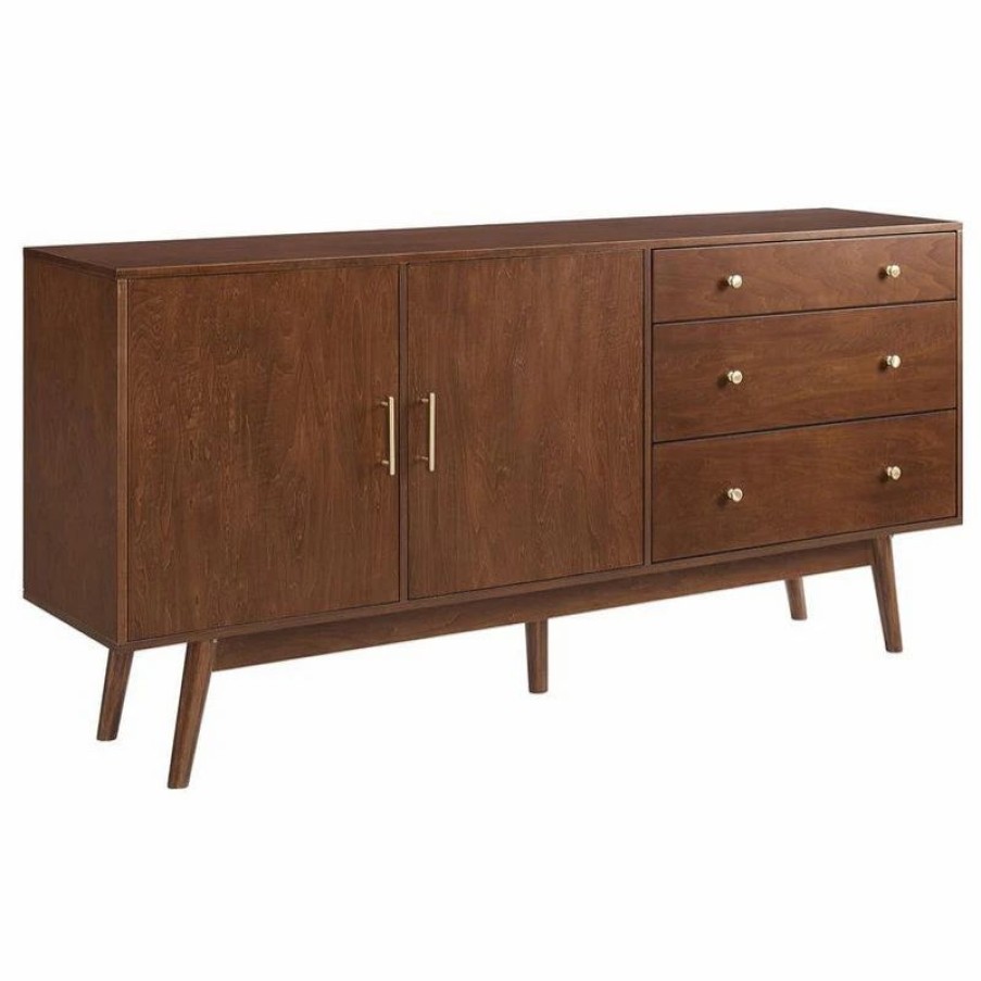 Buffets & Sideboards * | Walker Edison 70 Mid-Century Modern 3-Drawer, 2-Door Sideboard Walnut