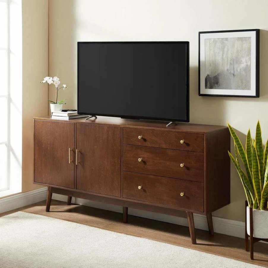 Buffets & Sideboards * | Walker Edison 70 Mid-Century Modern 3-Drawer, 2-Door Sideboard Walnut