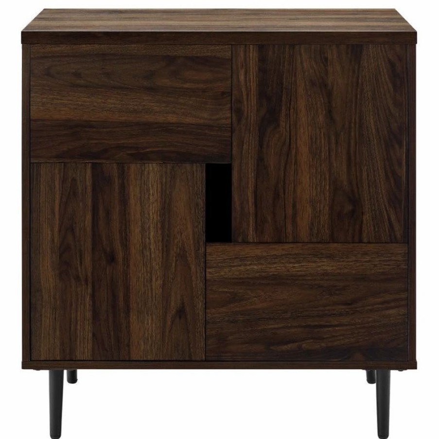 Accent Chests & Cabinets * | Walker Edison Addison 30 Modern Color Pop Accent Cabinet Dark Walnut/Navy Interior