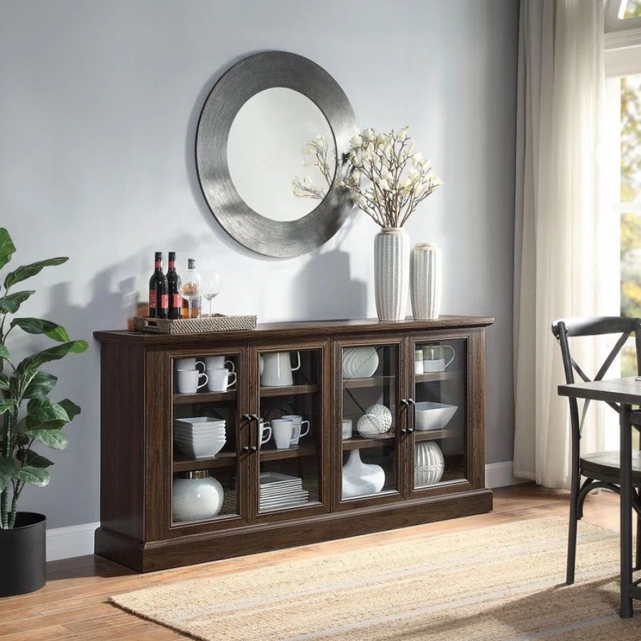 Buffets & Sideboards * | Belleze 70 Rustic Wood Sideboard Stand 4 Doors Buffet Cabinet, Dark Walnut