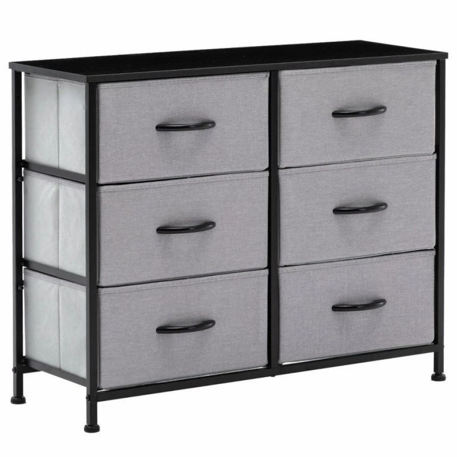 Dressers * | Duhome Elegant Lifestyle 6 Fabric Drawers Steel Frame Double Dresser, Grey