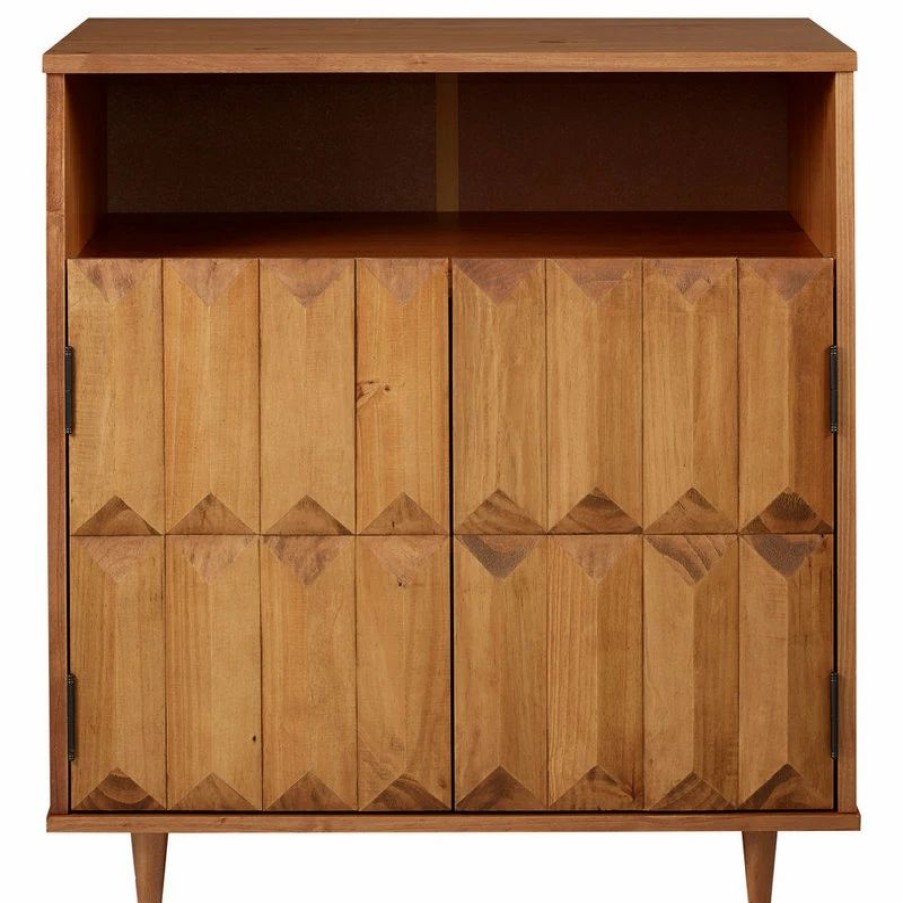 Accent Chests & Cabinets * | Walker Edison Henry 30 Solid Wood Detailed Door Accent Cabinet, Caramel