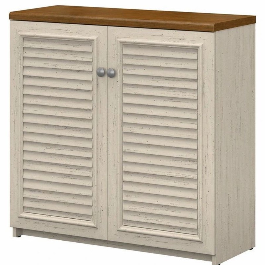 Accent Chests & Cabinets * | Bush Business Furniture Fairview Small Storage Cabinet With Doors In Antique White Engineered Wood