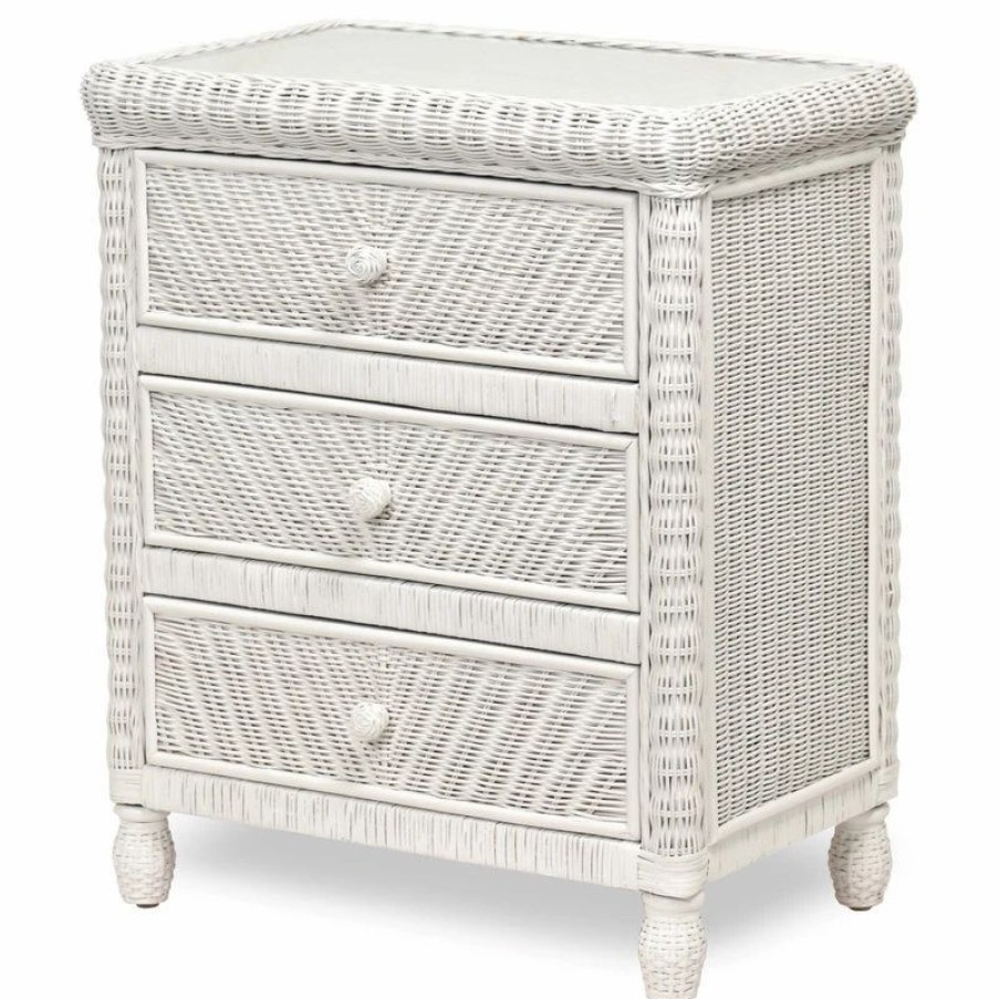 Accent Chests & Cabinets * | Sea Winds Trading Santa Cruz 3-Drawer Chest With Glass Top, White