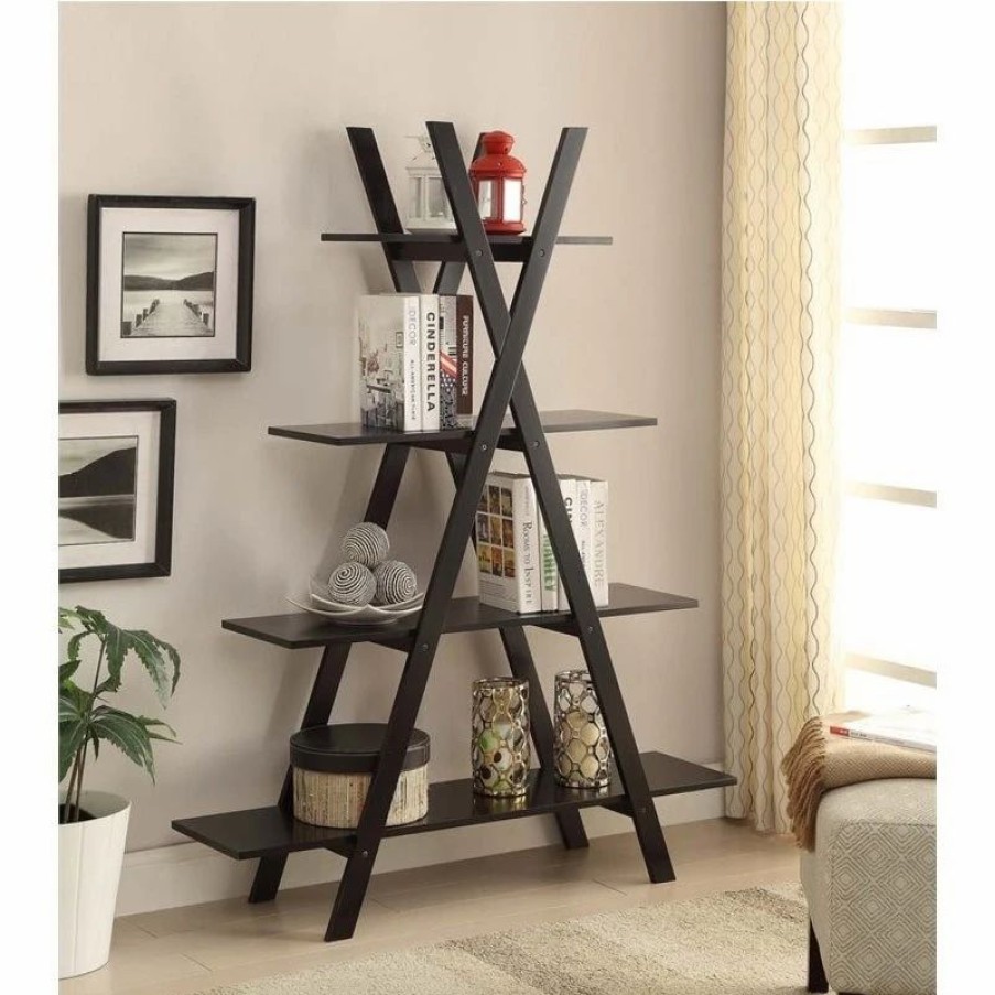 Bookcases * | Convenience Concepts Oxford "A" Frame Bookshelf In Black Wood Finish