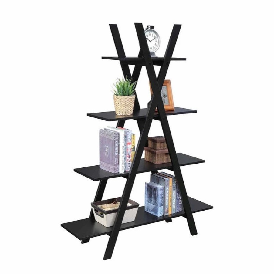 Bookcases * | Convenience Concepts Oxford "A" Frame Bookshelf In Black Wood Finish