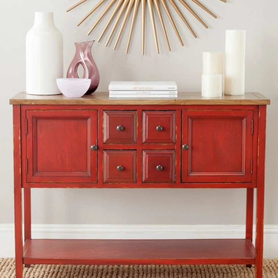 Buffets & Sideboards * | Safavieh Charlotte Storage Sideboard, Egyptian Red/Oak