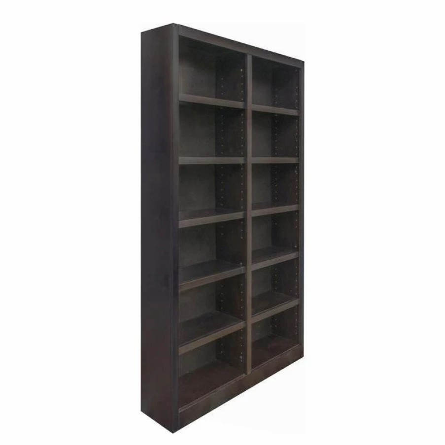 Bookcases * | Concepts In Wood Traditional 84 Tall 12-Shelf Double Wide Wood Bookcase In Espresso