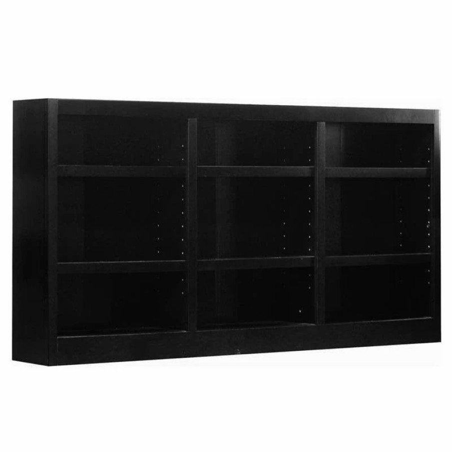 Bookcases * | Concepts In Wood Traditional 36 Tall 9-Shelf Triple Wide Wood Bookcase In Espresso