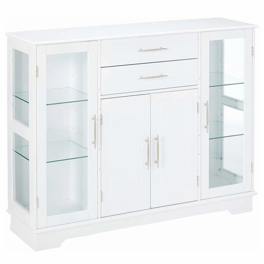 Buffets & Sideboards * | Pilaster Designs Elias Kitchen Storage Sideboard Buffet Cabinet With Glass Doors, Drawers