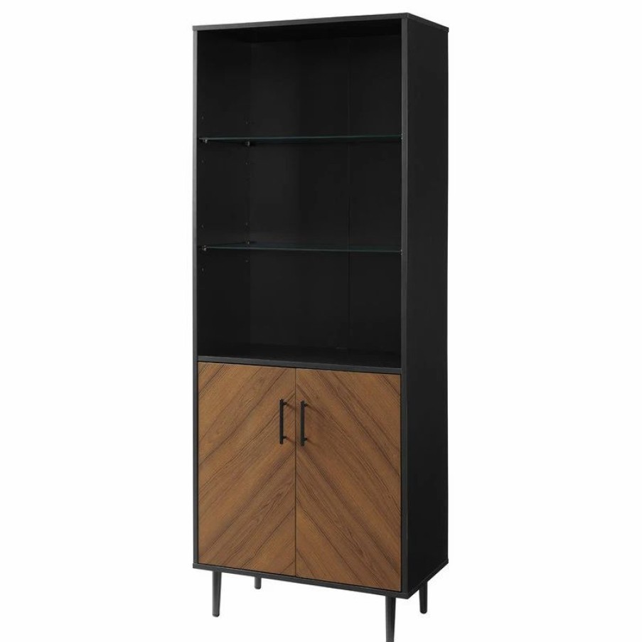 China Cabinets & Hutches * | Walker Edison 68 Bookmatch Hutch, Solid Black