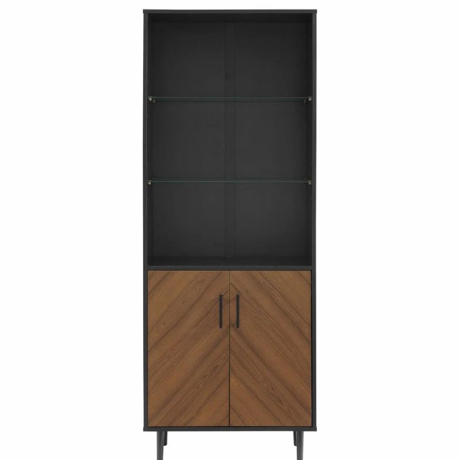 China Cabinets & Hutches * | Walker Edison 68 Bookmatch Hutch, Solid Black