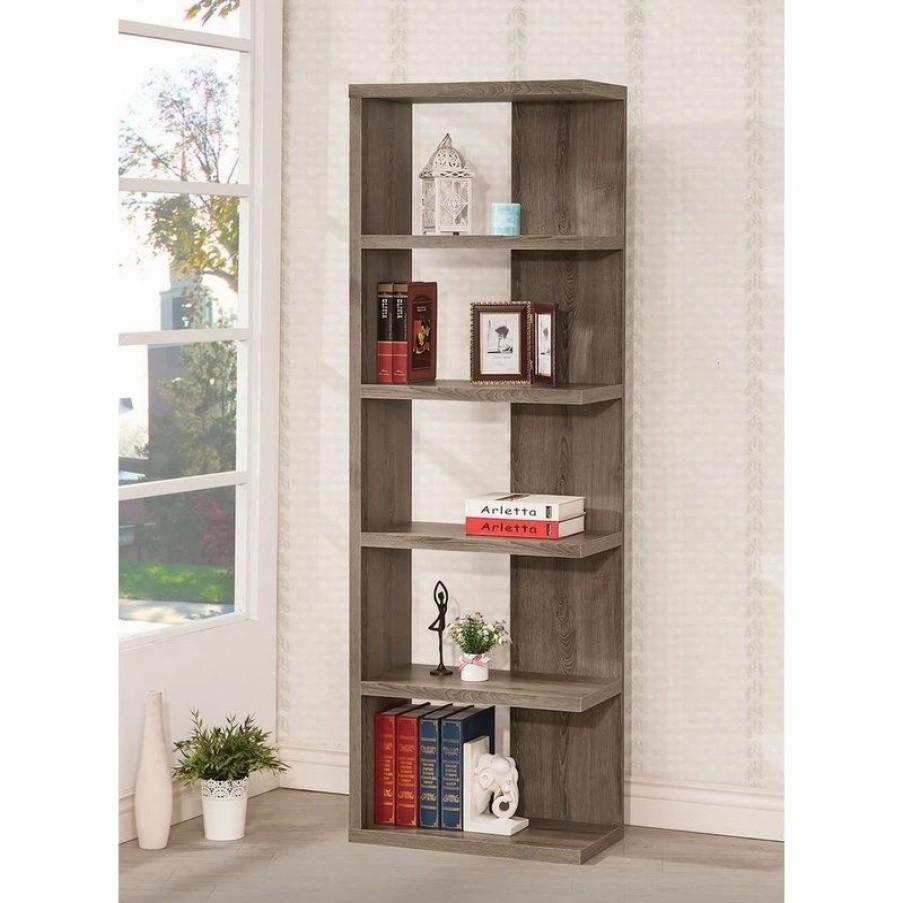 Bookcases * | Coaster Home Furnishings Coaster Weathered Gray Semi-Backless Bookcase