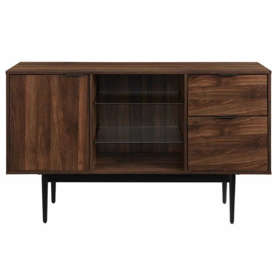 Buffets & Sideboards * | Walker Edison 52 Modern 2-Drawer Lifted Sideboard Dark Walnut