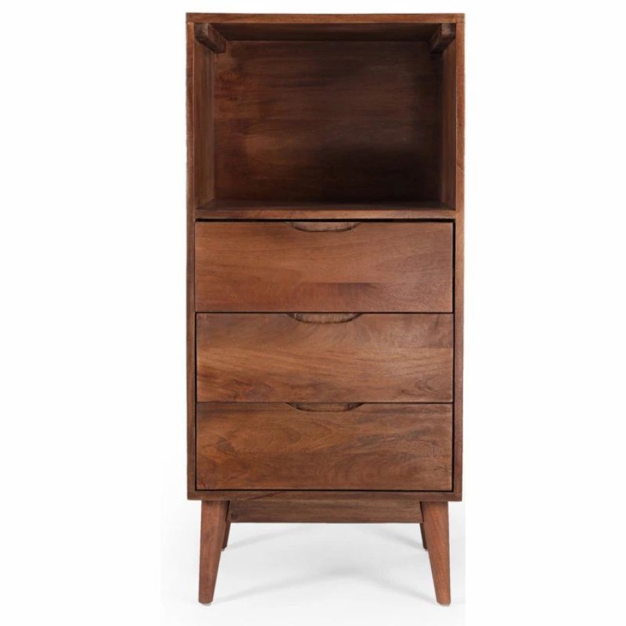 Accent Chests & Cabinets * | Gdfstudio Senoia Rabun Handcrafted Mid-Century Modern Mango Wood 3 Drawer Chest, Light Oak