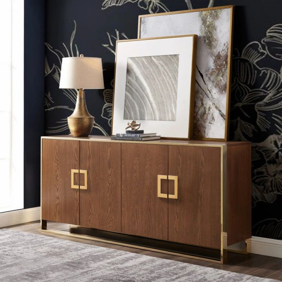 Buffets & Sideboards * | Inspired Home Ori Sideboard, 4 Doors, Ash Brown