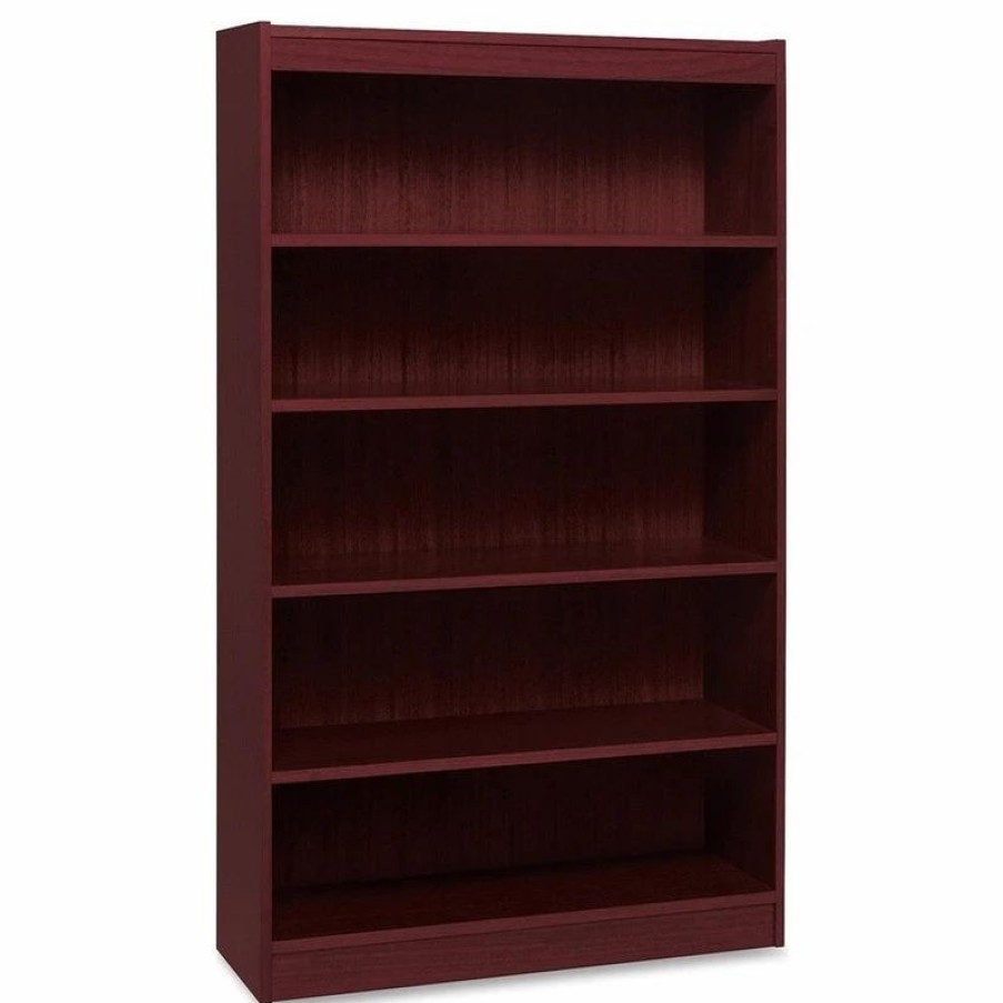 Bookcases * | Lorell_Biehler Lorell Panel End Hardwood Veneer Bookcase, 5-Shelf, Mahogany