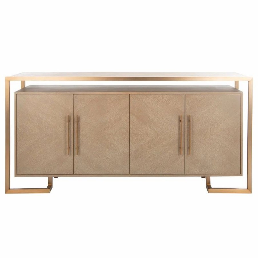 Buffets & Sideboards * | Safavieh Claire 4-Door Buffet, Weathered Oak/Brass