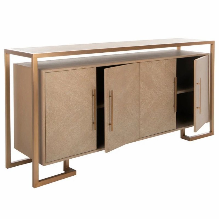 Buffets & Sideboards * | Safavieh Claire 4-Door Buffet, Weathered Oak/Brass