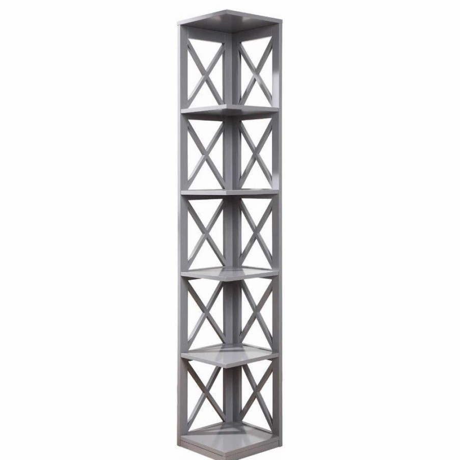 Bookcases * | Convenience Concepts Oxford Five-Tier Corner Bookcase In Gray Wood Finish