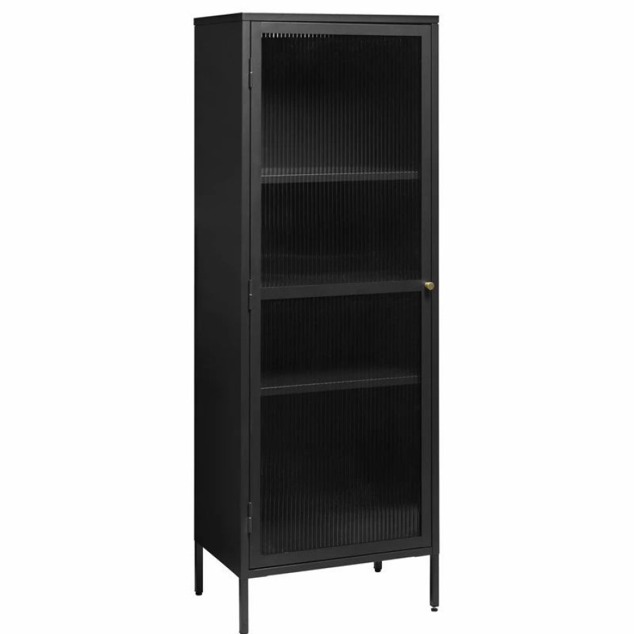 China Cabinets & Hutches * | Unique Furniture 1-Door Glass & Metal Display Cabinet In Black