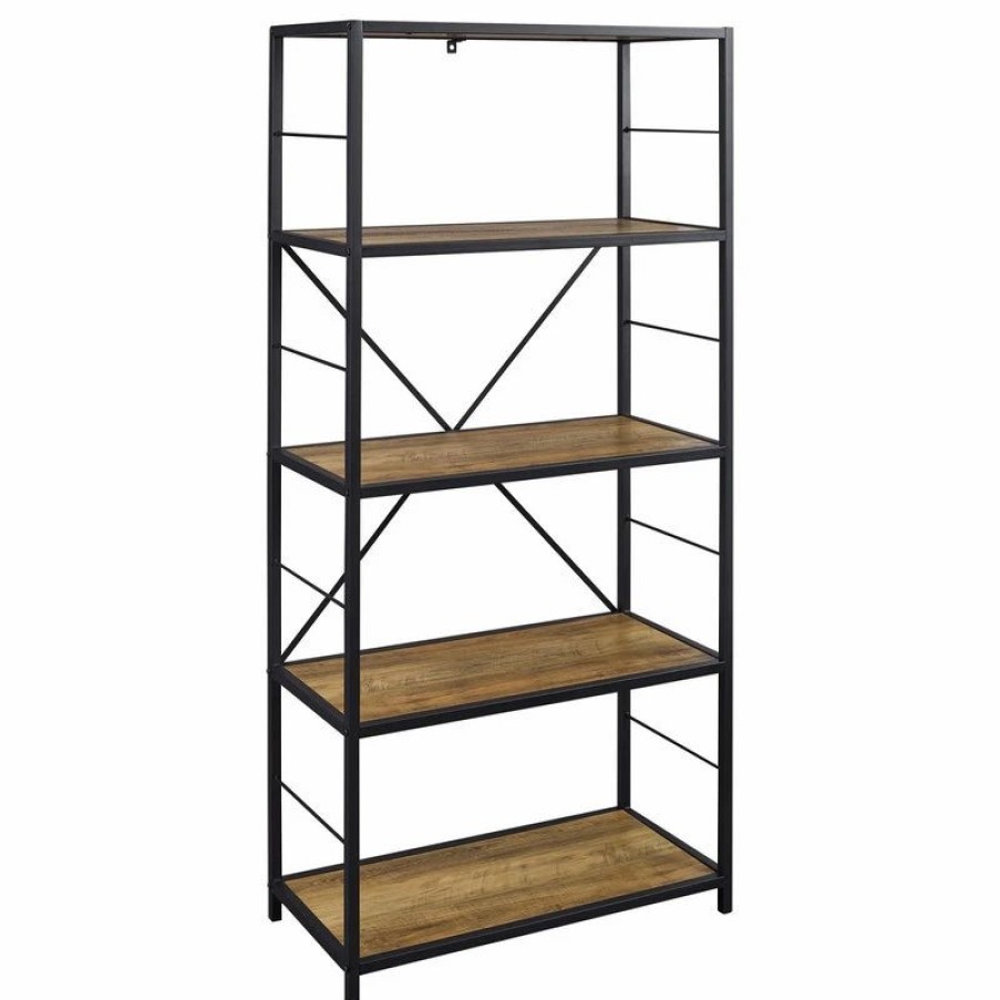 Bookcases * | Walker Edison 63 Rustic Industrial Bookcase Rustic Oak