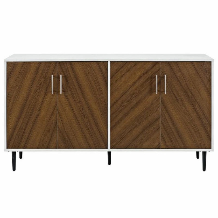 Buffets & Sideboards * | Walker Edison 58 Modern Bookmatch Buffet Tv Stand White And Teak