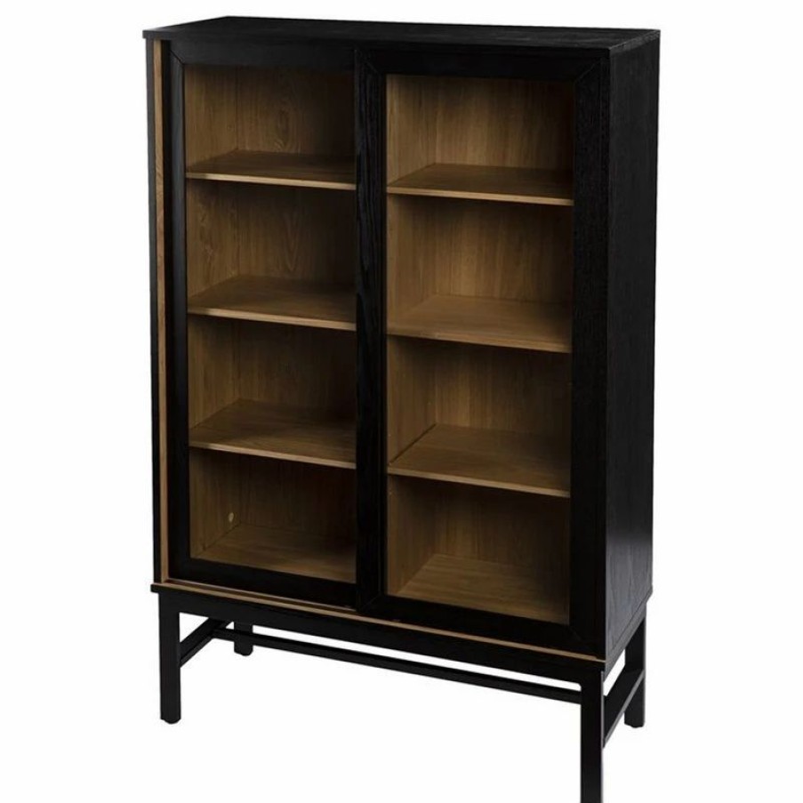 China Cabinets & Hutches * | Maklaine Farmhouse Engineered Wooden Curio Cabinet In Black And Natural