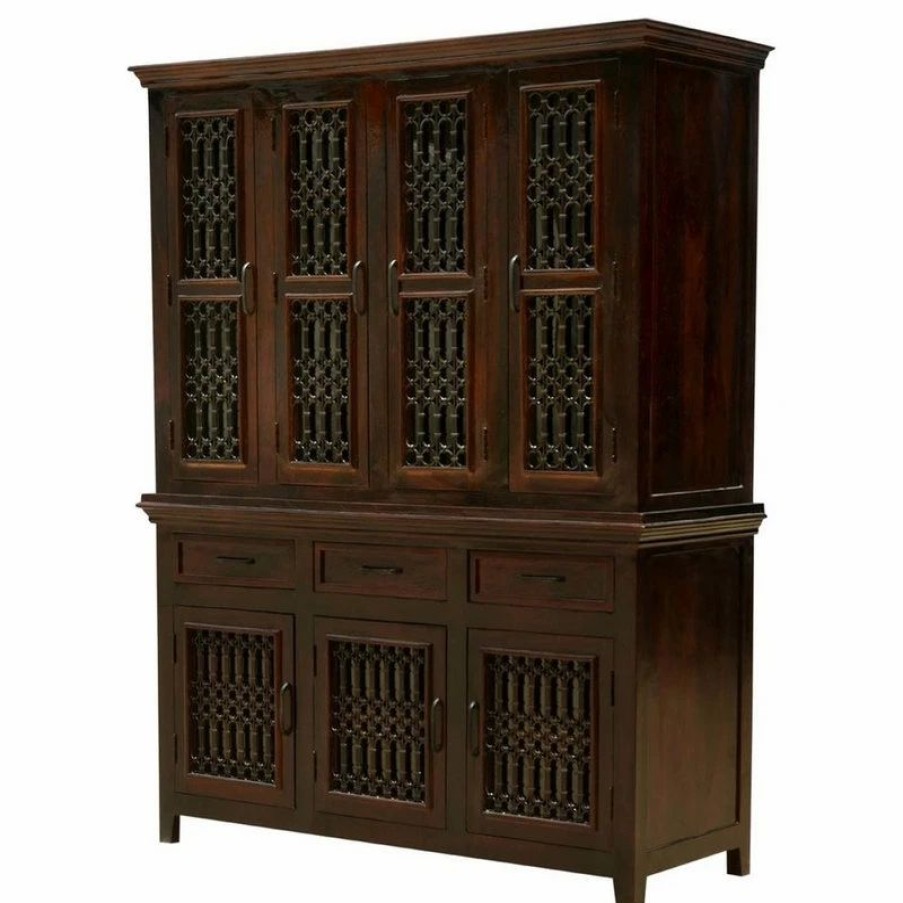 China Cabinets & Hutches * | Sierra Living Concepts Inc Harold Traditional Rustic Solid Wood Iron Grill Dining Room Hutch