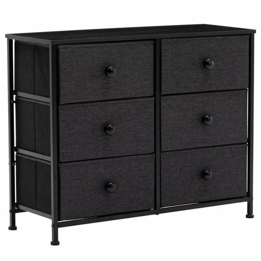 Dressers * | Duhome Elegant Lifestyle 6 Fabric Drawers Steel Frame Double Dresser, Black