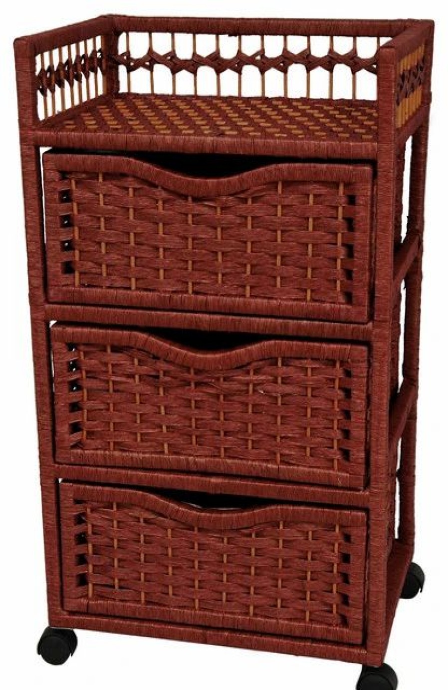 Accent Chests & Cabinets * | Oriental Furniture 31 Natural Fiber Chest Of Drawers On Wheels, Mahogany