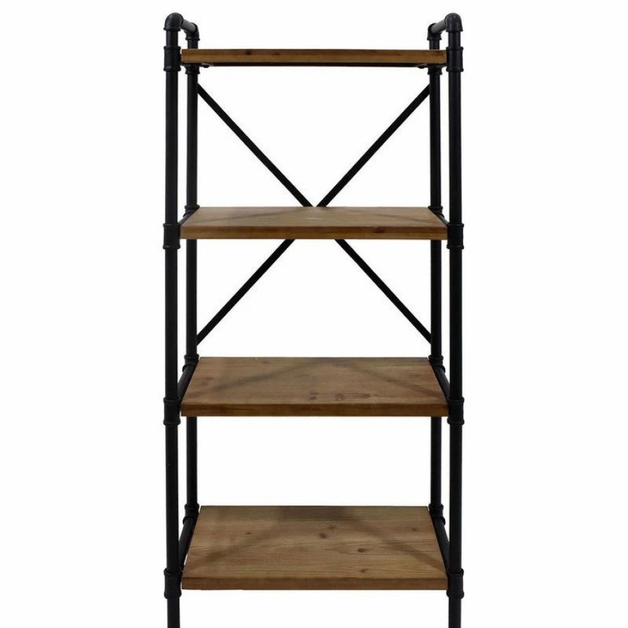 Bookcases * | Gdfstudio Astrid Industrial Iron Four Shelf Bookcase, Black Finish, Antique Brown Finish