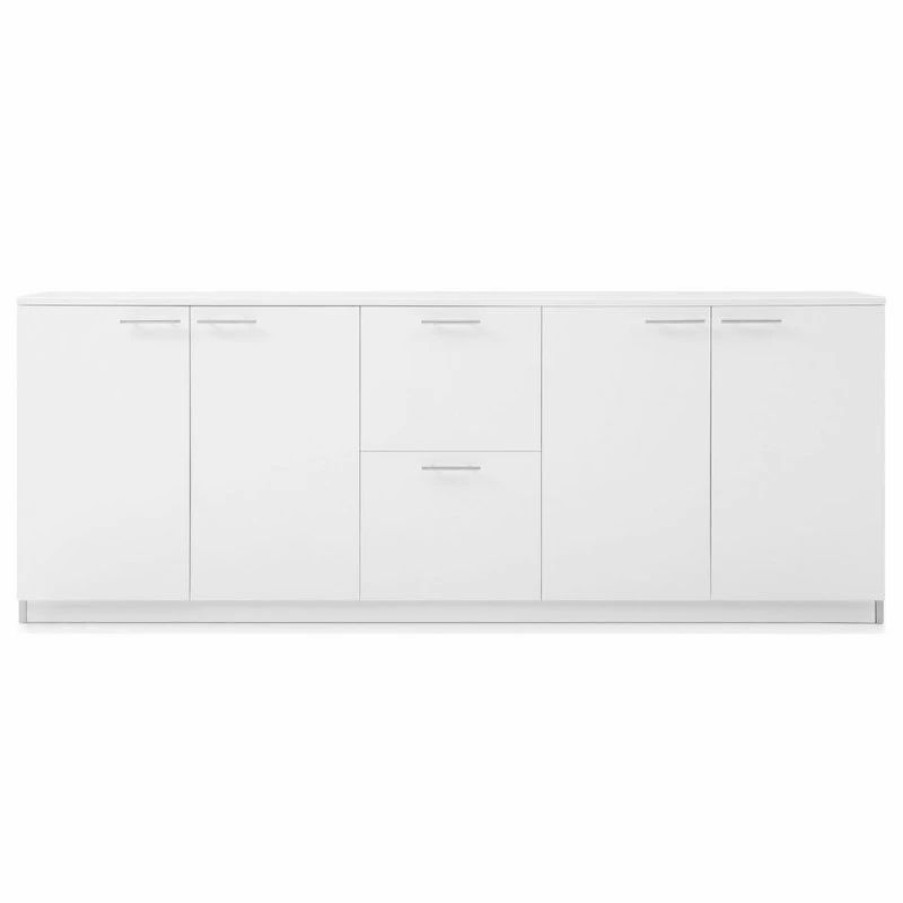 Buffets & Sideboards * | Zuri Furniture 86.5 Modern Reagan White Matte Lacquer Cabinet Filing Drawers Shelf Storage