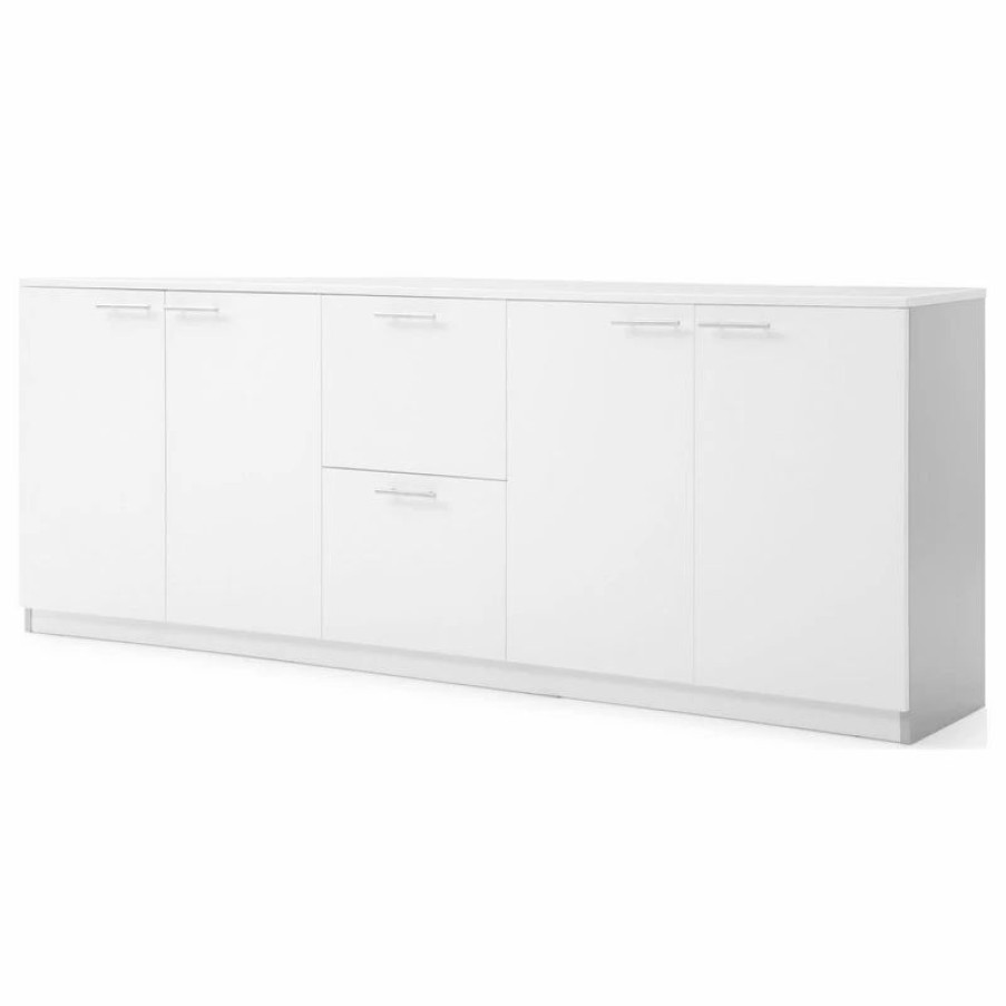 Buffets & Sideboards * | Zuri Furniture 86.5 Modern Reagan White Matte Lacquer Cabinet Filing Drawers Shelf Storage