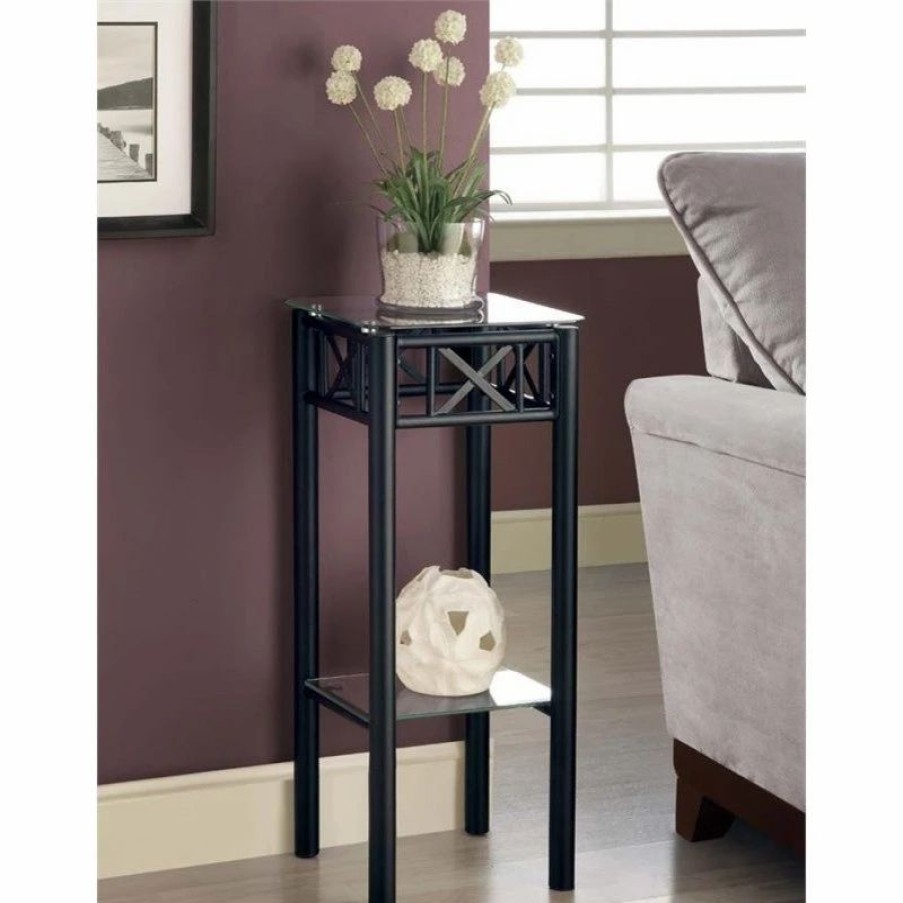 Accent Chests & Cabinets * | Monarch Accent Table Side End Plant Stand Square Living Room Bedroom Metal Black