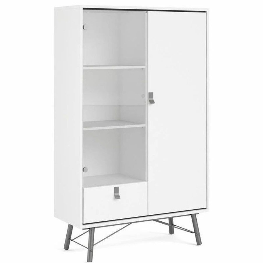 China Cabinets & Hutches * | Tvilum 1 Drawer China Cabinet With 1 Door & 1 Glass Door White Matte/Black