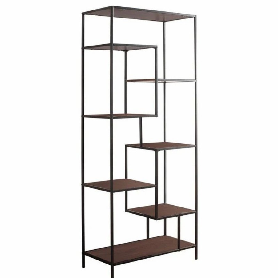 Bookcases * | Coaster Home Furnishings Coaster 31 Casual Staggered Metal Bookcase In Walnut And Black