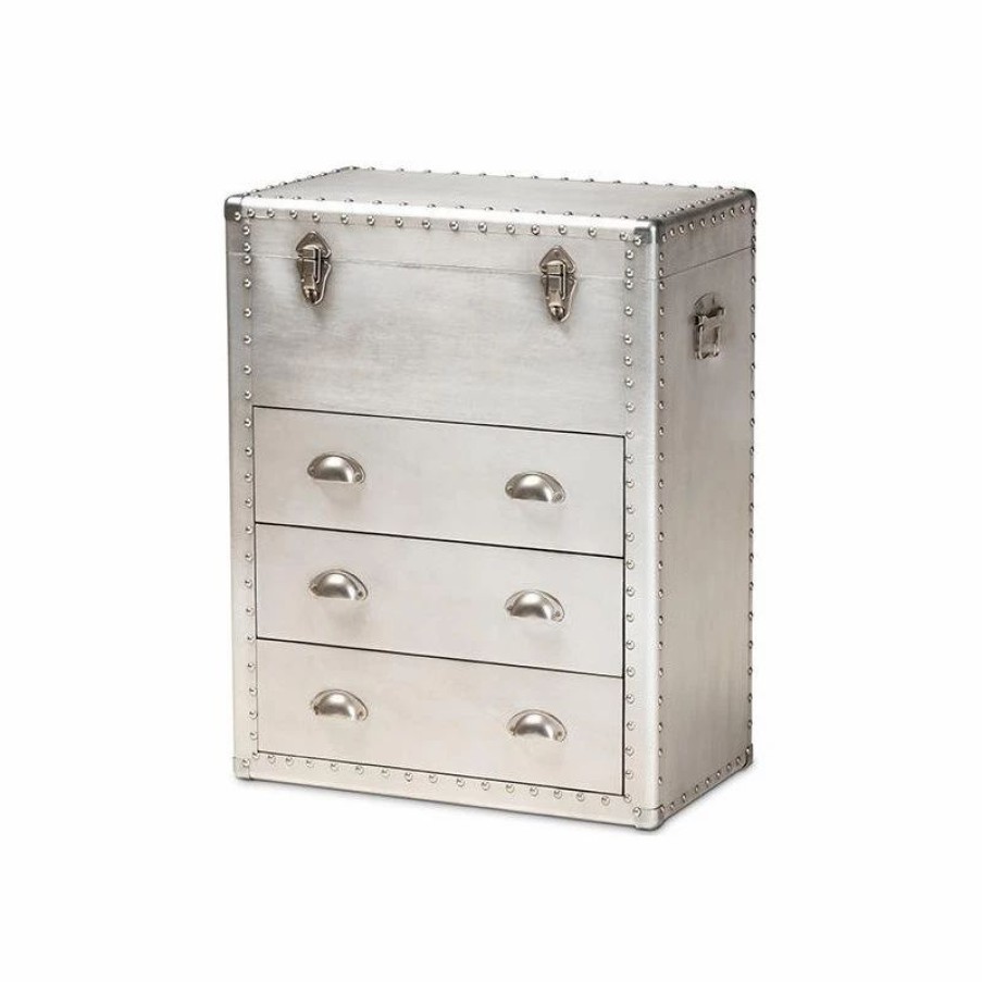 Accent Chests & Cabinets * | Baxton Studio Serge French Industrial Silver Metal 3-Drawer Accent Storage Chest