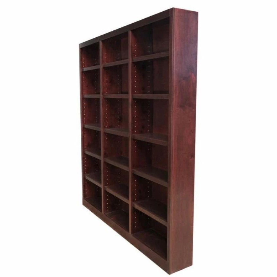 Bookcases * | Concepts In Wood Traditional 84 Tall 18-Shelf Triple Wide Wood Bookcase In Cherry